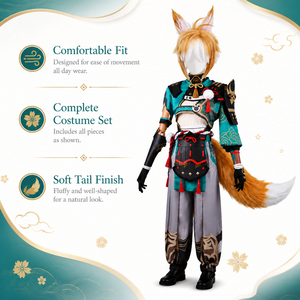 Costume de <span class=keywords><strong>cosplay</strong></span> <span class=keywords><strong>Gorou</strong></span> Render, uniforme de renard, unisexe, pour adultes, ensemble de costumes d'Halloween, polyester, en stock - Product Image 1