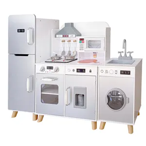 Wholesale brand new products wooden cooking toys kids kitchen set with toy refrigerator washing machine