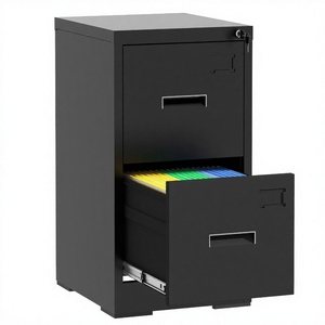 Armadietto Verticale in Metallo Nero a 2 Cassetti per Documenti A4/Legal/Letter, con Serratura, Organizzatore Moderno per Ufficio, Montaggio Richiesto - Product Image 3