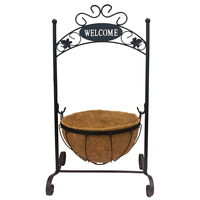 Support de pot de fleurs en métal Oniya avec panier en coco et panneau The Garden Patch, support de pot de fleurs autoportant pour jardin extérieur