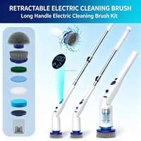 Nettoyeur électrique sans fil à rotation, manche télescopique réglable, brosse de nettoyage rotative à 360° avec têtes remplaçables pour douche et baignoire