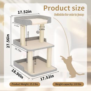 Rak pohon kucing Multi-Level 27,56 inci tahan lama dengan tempat tidur semua musim pohon kucing kayu menampilkan bahan Sisal alami - Product Image 3
