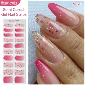 Harunouta New Trend Full Cover 2D Nail Art Sticker Decals French Gradient Metal Gel Nail Strips Semi Cured Gel Nail Sticker UV