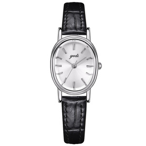 Montre à quartz élégante ovale pour femme, luxe minimaliste, bracelet en cuir véritable, étanche, montre-bracelet pour femme - Product Image 1
