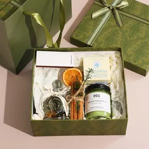 Valentijn Luxe Verpakking Groene Doos Souvenir Soja Wax Geurkaars En Reed Diffuser Cadeau Set Voor Bruiloftsgasten