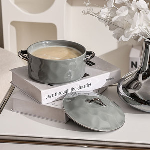 Bol à soupe en <span class=keywords><strong>céramique</strong></span> 6,5 "/8" <span class=keywords><strong>de</strong></span> luxe léger pour la famille, avec deux anses, bordure argentée à effet traqué à la main, artisanat sous-glaçure, ensemble d'ustensiles <span class=keywords><strong>de</strong></span> <span class=keywords><strong>cuisine</strong></span> en <span class=keywords><strong>céramique</strong></span> - Product Image 3