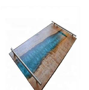Nueva Bandeja Rectangular de Madera de Mango con Resina Azul para Servir o Almacenar Alimentos, Lujosa y Hecha a Mano - Product Image 1