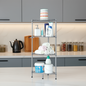 Estante de Almacenamiento de 4 Niveles Color Gris Plateado, Organizador Metálico en Forma de Abanico para Cocina y Baño, Diseño Minimalista Independiente - Product Image 2