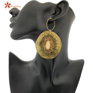Frauen einzigartiges Design Obst Ohrringe Essen baumeln echte Kiwi in Harz Charms Ohrringe Schmuck - Product Image 1