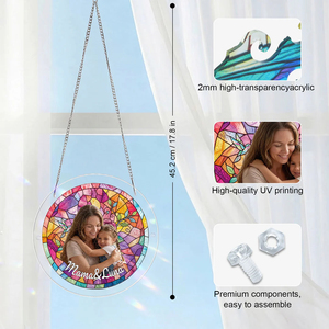 Attrape-soleil en verre teinté personnalisé avec photo et nom, décoration de fenêtre pour la fête des mères - Product Image 2