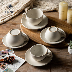 FENN Ceramic Coffee Mug Clay <strong>Espresso</strong> Porcelain Vintage Coffee <strong>Cups</strong> and Saucers Custom Beige Cappuccino Coffee <strong>Cup</strong> with Saucers - Product Image 2