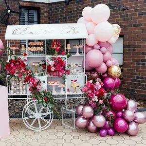 Carrito de postre de boda de hierro blanco, para boda, decoración al aire libre, 2020