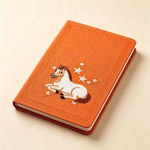 Agenda en tissu orange à couverture rigide avec motif cheval et étoile brodé, reliure cousue, idéal pour offrir - Product Image 6