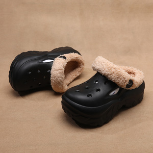 Women's Crocs Fleece Lined Thick Sole Warm Cotton Slippers Autumn Winter Non Slip EVA Outerwear <b>Closed</b> <b>Toe</b> Solid Color - Product Image 4