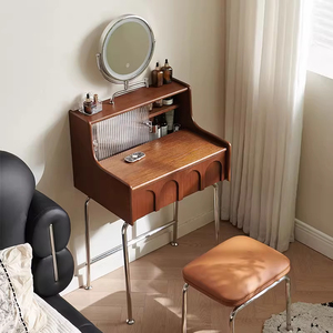 Piccole dimensioni moderne <span class=keywords><strong>ragazze</strong></span> toletta con specchio illuminato e sgabello sedia bianco in legno e acciaio <span class=keywords><strong>gambe</strong></span> per uso camera da letto - Product Image 3