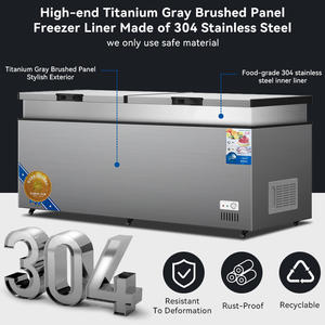 فريزر أفقي تجاري ببابين من الفولاذ المقاوم للصدأ بدرجتي حرارة للاستخدام المنزلي حاصل على شهادة CE ETL - Product Image 3