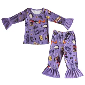 Set pigiama per bambini 2 pezzi Hocus Pocus pigiama con stampa strega Halloween vestiti per bambina Set da notte pigiama con volant