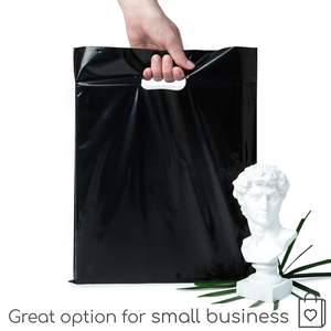 Choice Marts 100 Plastique avec poignées-12 "x 15" Glossy 2 Mil Thick Black Retail Bags Convient pour les marchandises et les cadeaux - Product Image 5