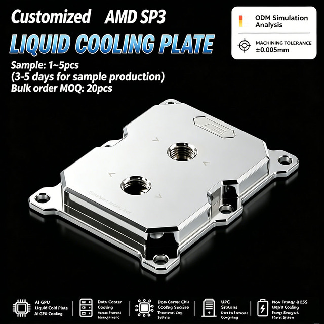 Custom Black Coated LGA3647 Square  CPU Liquid Cold Plate Full Aluminum Copper Base Server Water Cooling Heatsink ODM Supported