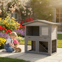 Cage à lapins en bois durable avec portes verrouillables et enclos en grillage, maison à lapins à 2 étages avec rampe pour petits animaux