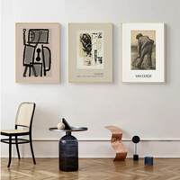 Affiches d'exposition vintage Picasso du milieu du siècle, ensemble de tableaux abstraits noir et blanc sur toile pour salon et bureau
