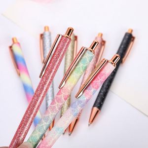 Full Cover Glitter Sequins Click Metal <b>Ballpoint</b> <b>Pen</b>, Bling Shiny Rose Gold Trim Retractable Signature <b>Pen</b> Custom Logo - Product Image 1