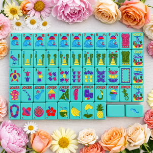 Juego de Mahjong Americano de Acrílico Verde <span class=keywords><strong>Menta</strong></span> Personalizado de Una Sola Capa, 160 Piezas, con Patrón de Frutas Tropicales y Tortugas, Regalo - Product Image 1
