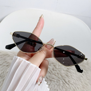Sunglasses Polygonal <b>Small</b> Frame Metal Unisex UV400 Light <b>Weight</b> PC Frame Black Lens - Product Image 1