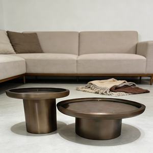 שולחן צד עגול קלאסי בצבע זהב עתיק עם משטח עליון, שולחן קפה לסלון, ריהוט לסלון, בסיס לשולחן תה - Product Image 2