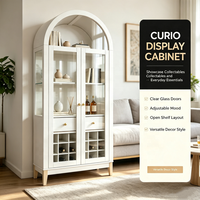 Buffet d'appoint en bois cintrée avec vitrine, portes vitrées, tiroirs et casier à vin pour salon, salle à manger et rangement domestique