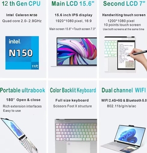 Tout Nouveau PC Portable Tactile Intel N150 Quad Core, Double Écran FHD Type-C de 15,6 Pouces à Ouverture 180° - Product Image 6