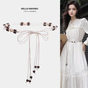 Robe de style ethnique bohème pour femmes taille fine corde à lacets bijoux de corps en alliage chaîne de taille blanche - Product Image 3