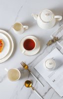 Service de vaisselle en porcelaine de luxe 12 pièces avec bord doré-Assiettes en céramique Bols pour restaurant maison hôtel Vaisselle élégante