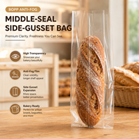 Sacs d'emballage en plastique BOPP transparents de qualité alimentaire avec soufflet latéral, anti-buée, scellés au centre, pour boulangerie, vente en gros