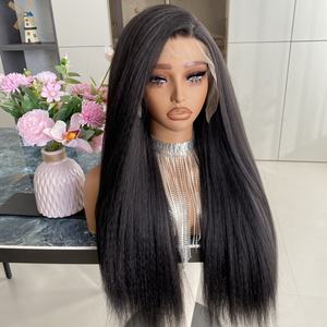 2025 New Customized Transparent Lace Front <b>Wigs</b> Premium Synthetic Kinky Straight Heat Resistant Natural <b>Black</b> 22inch Glueless - Product Image 3