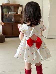 Vestido de princesa para niñas, falda <span class=keywords><strong>Pod</strong></span> de verano para niños, ropa de bebé con manga voladora, ropa para niños con lazo - Product Image 4