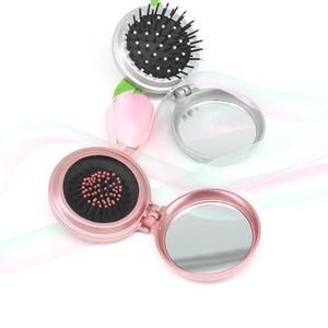 Plastik saç tarağı vintage katlanır yuvarlak cep tarağı ayna ile - Product Image 4