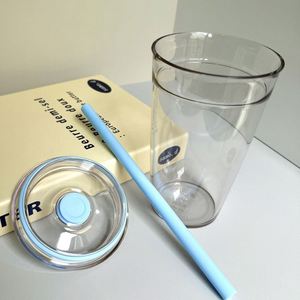 Gobelet en plastique transparent de 450 ml avec paille, design moderne, populaire sur internet, tasse haut de gamme pour café et thé au lait, mug de bureau avec logo - Product Image 4