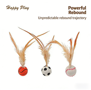 Pelota de Goma con Plumas para Gatos, 14 cm, Estilo Béisbol, Juguete para Mascotas para Ejercicio, Juego Interactivo y Alivio del Aburrimiento - Product Image 3