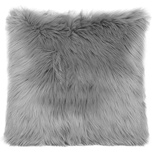 Almohada de lana larga para decoración del hogar, cubierta de cojín de piel Artificial, sofá, cama de felpa, piel sintética, 45x45
