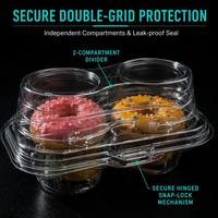 Boîte jetable en PET transparent à double compartiment articulée, avec cavité ronde, anti-écrasement, pour emballage alimentaire, sushis et salades