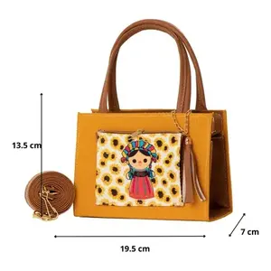 Bolso Bandolera de Cuero Genuino Fana Mayra Color Mostaza con Personaje de Dibujos Animados, Bolso Cruzado para Mujer, Uso Diario en Todas las Estaciones - Product Image 4