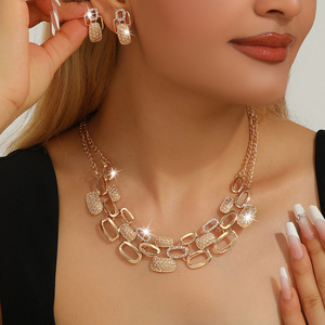 Foreign trade exaggerated gold diamond hollow mesh necklace earrings set bride <b>wedding</b> alloy jewelry ladies <b>accessories</b> - Product Image 1