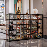 Luxuriöses Glas-Wohnzimmermöbel Schuhregal Eingangsbereich Vitrine Schuhschrank mit LED-Beleuchtung