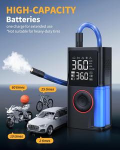 Inflador de Pneus Portátil em Plástico ABS 150 PSI Compressor de Ar Sem Fio Bomba de Bicicleta com Medidor de Pressão Digital LED - Product Image 2