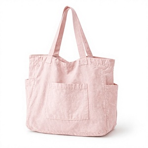 Sac fourre-tout personnalisé de haute qualité, grand sac fourre-tout en toile rose avec poche avant et poignées d'épaule pour les courses quotidiennes - Product Image 1