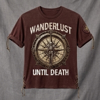 T-shirt vintage délavé pour homme avec logo personnalisé, imprimé boussole squelette - Tee-shirt streetwear gothique avec lacets latéraux et détails de patch sur les manches
