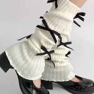 Whale Weaving Chronicle White <b>Knit</b> Leg Warmers With Bow Ties Women's Autumn Winter Fashion Keep Warm Style - Product Image 1