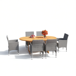 <b>Grey</b> Acacia Wood And Pe Rattan Dining Set 6 Seater Outdoor Garden Furniture Contemporary Style Solid Wood <b>Frame</b> - Product Image 1