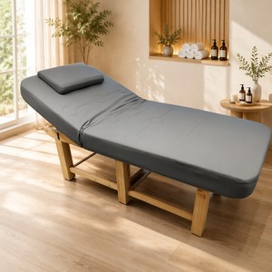 Table de massage esthétique épaisse 190*80*65cm avec cadre en bois massif, étagère de rangement, démontable, 6 pieds, pour salon de beauté, extensions de cils, soins du visage et tatouage - Product Image 6